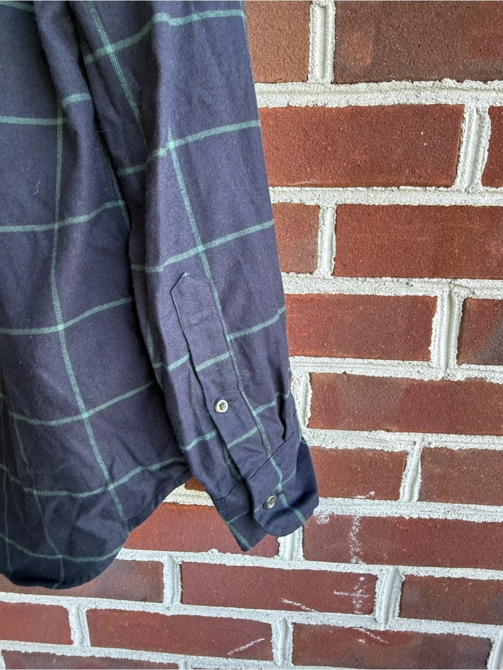 J. Crew Men’s Navy Blue Green Windowpane Plaid Flannel Long Sleeve Shirt Small